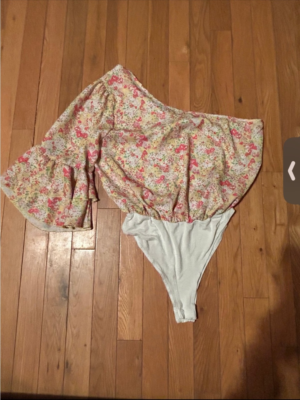 One shoulder body suit ruffled sleeve floral size medium